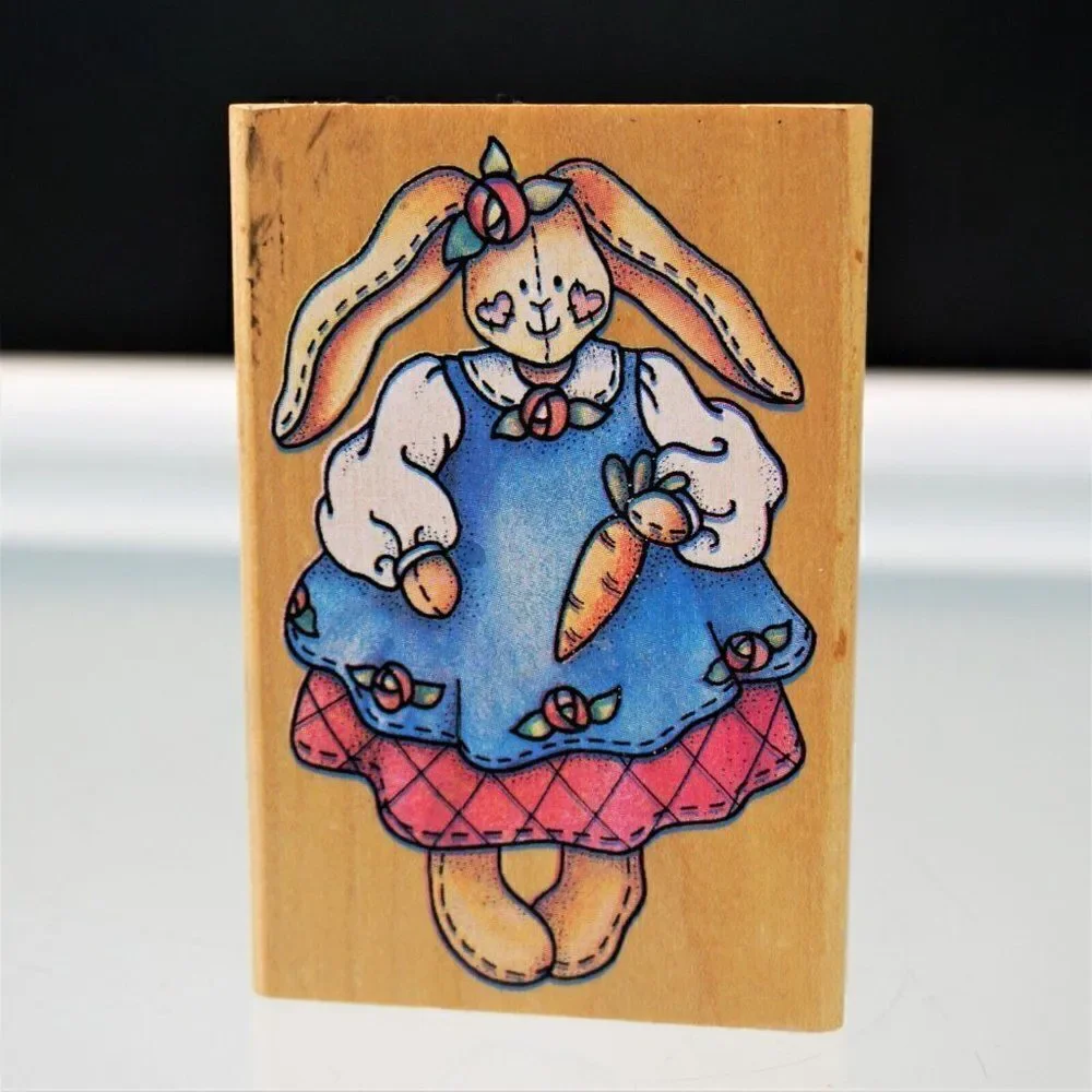 Easter Stamp Lady Bunny Rabbit Stitched Doll Stampede Rubber Stamp